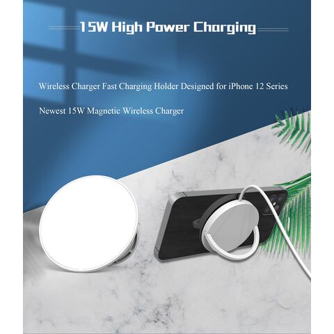 Cargador Inalámbrico Magnético Magsafe Portátil Rápido Qi 15W con Soporte de Anillo para iPhone 12
