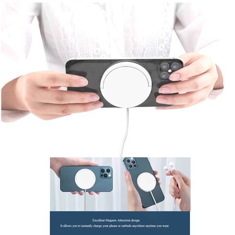 Cargador Inalámbrico Magnético Magsafe Portátil Rápido Qi 15W con Soporte de Anillo para iPhone 12