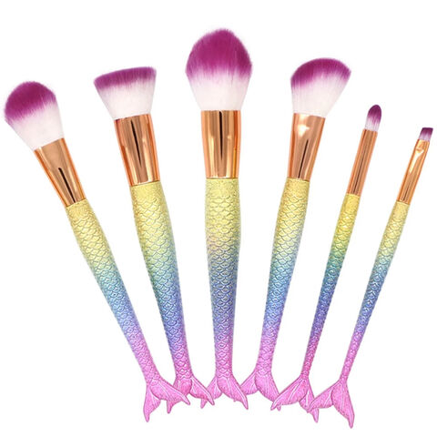 Juego de brochas de maquillaje de sirena con brillo de belleza, 6 piezas