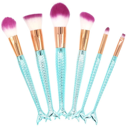 Juego de brochas de maquillaje de sirena con brillo de belleza, 6 piezas