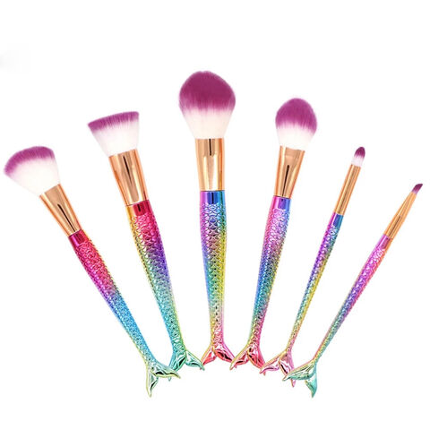 Juego de brochas de maquillaje de sirena con brillo de belleza, 6 piezas