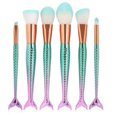 Juego de brochas de maquillaje de sirena con brillo de belleza, 6 piezas