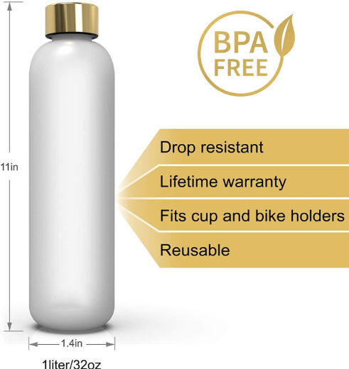 1L/32 oz Motivational Sports Water Bottle Reusable & BPA Free with Time  Marker