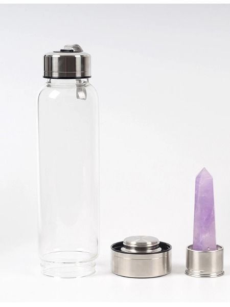 GPPSUNGD Botella de agua de cristal de cristal, botella energética de  cristal natural con piedra preciosa central de elixir de cristal para  curación y