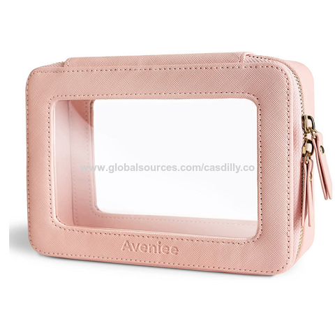 Neceser de aseo para maquillaje, cosméticos, bolsa transparente, portátil,  impermeable, transparente, almacenamiento de viaje, color rosa