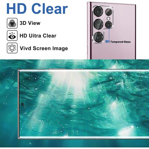 Paquete de 3 protectores de pantalla para Galaxy S23 Ultra, vidrio  templado, borde curvado 3D, 100% desbloqueo de huellas dactilares,  protección