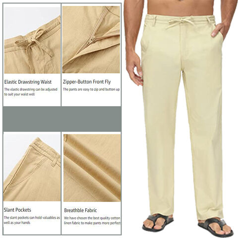 Women's Straight Leg Pant Cotton Linen Regular Fit Pant Summer Casual Pants  Drawstring Long Trousers with Pockets S-3XL 2XL Light Grey 