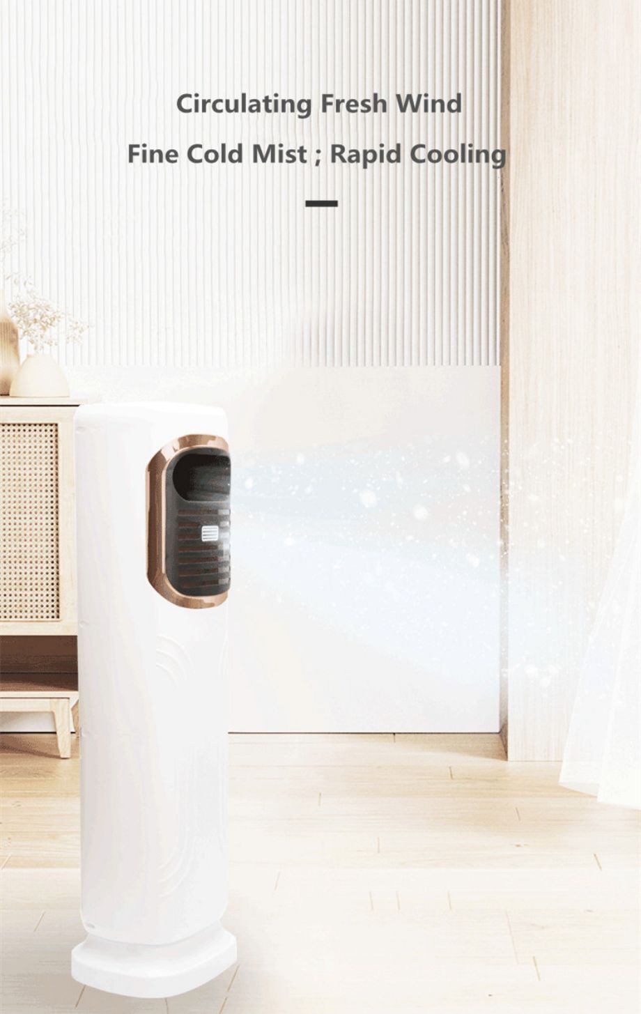 Ventilateur Sol Electrique Portable Stronrive 3-en-1 Ventilateur Climatiseur Sans Pales, Tour Portable Sans Pales, 6 Vitesses Ventilateur Bureau Chambre Voyage