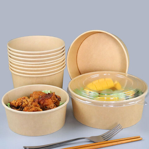 1000ml PLA kraft Disposable Salad Bowls,Soup Cups With Matching Lids