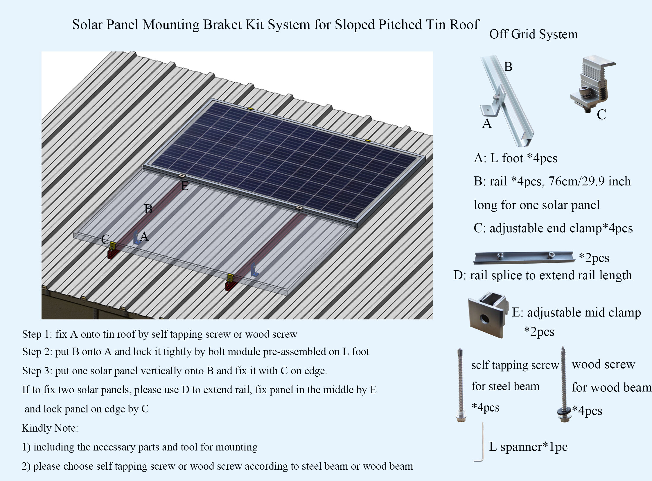 Solar Panel Mounting Braket Kit System For Sloped Pitched Tin Roof ...