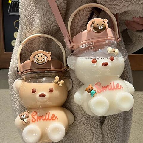 1400ML-1000ML Kawaii Bear Water Bottles for Children Girls Drinking Cup  Kids School Outdoor Bottle With Straw Portable Strap