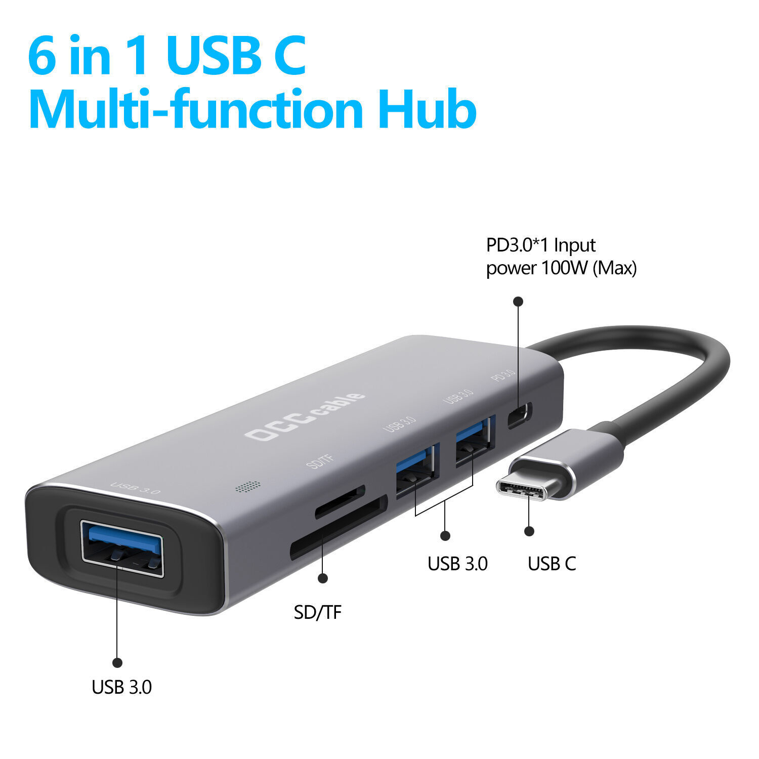 Hub USB,multiprise USB Hub Fonction Hub OTG avec Port de Chargement USB-C  (4 en 1 USB) 3.1 Type-C mâle vers USB 2.0 Femelle 3 Ports USB