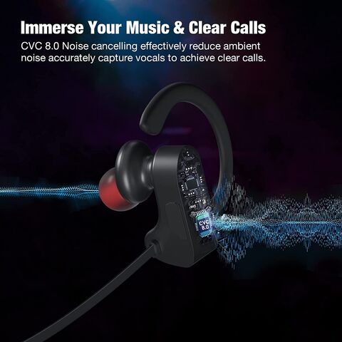 Auriculares Bluetooth, IPX7 impermeables, a prueba de sudor y batería de 12  horas, auriculares inalámbricos en la oreja con micrófono y ganchos suaves
