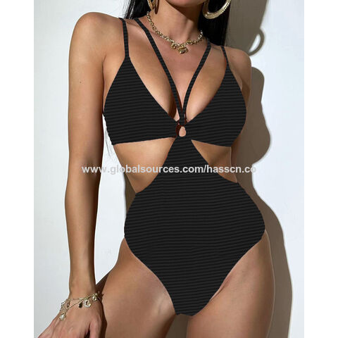 New Fabric Double Shoulder Strap Textured Bikini Tight Hollow Sexy