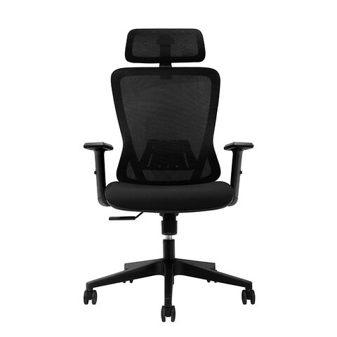 Office Factor Black Mesh High Back Executive Office Chair, Adjustable Arms,  Head Rest, Seat Depth, Lumbar Support, Height, PU Casters, Ergonomic