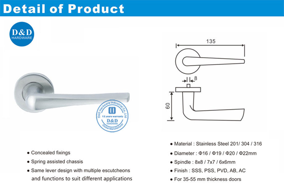 Germany Quality Stainless Steel 304 Fire Rated Tube Lever Type Door ...