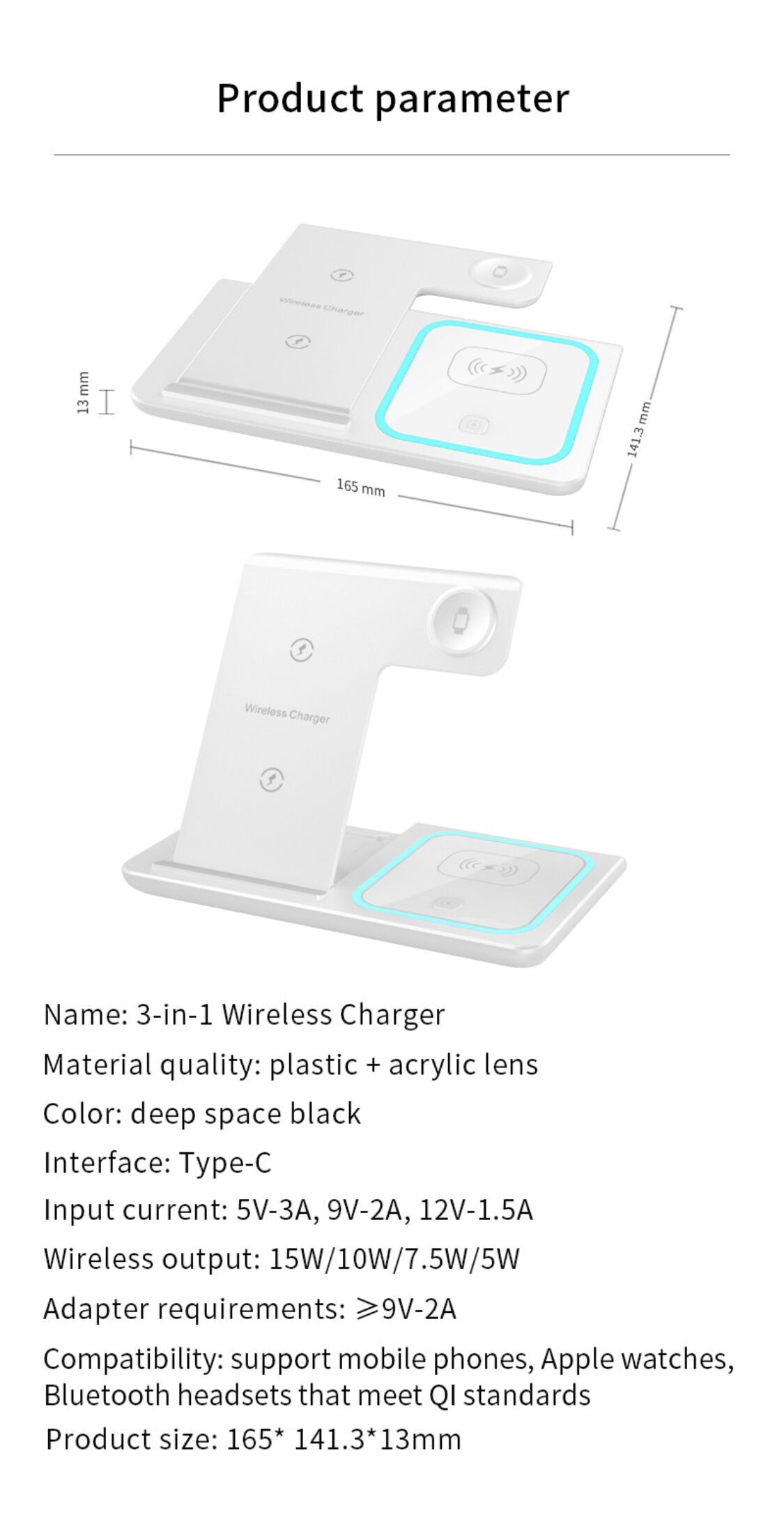 Wireless Charging Station Stand Dock Portable 3 In 1 Wireless Charger ...