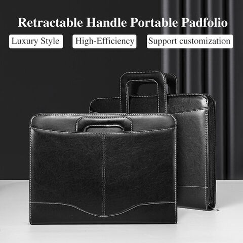 Leather Zipper Portfolio with Handle, Business Organizer Padfolio with