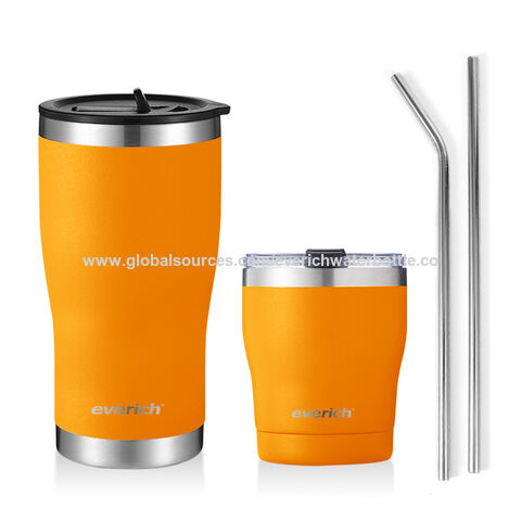 1pc Silver Insulated 304 Stainless Steel Iced Coffee Cup With Straw, Vacuum  Double Wall Tumbler, Household Portable Thermal Cup For Business And Gift