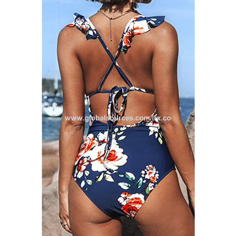 Women's CUPSHE V-Neck Tropical Print High Waisted Bikini Set