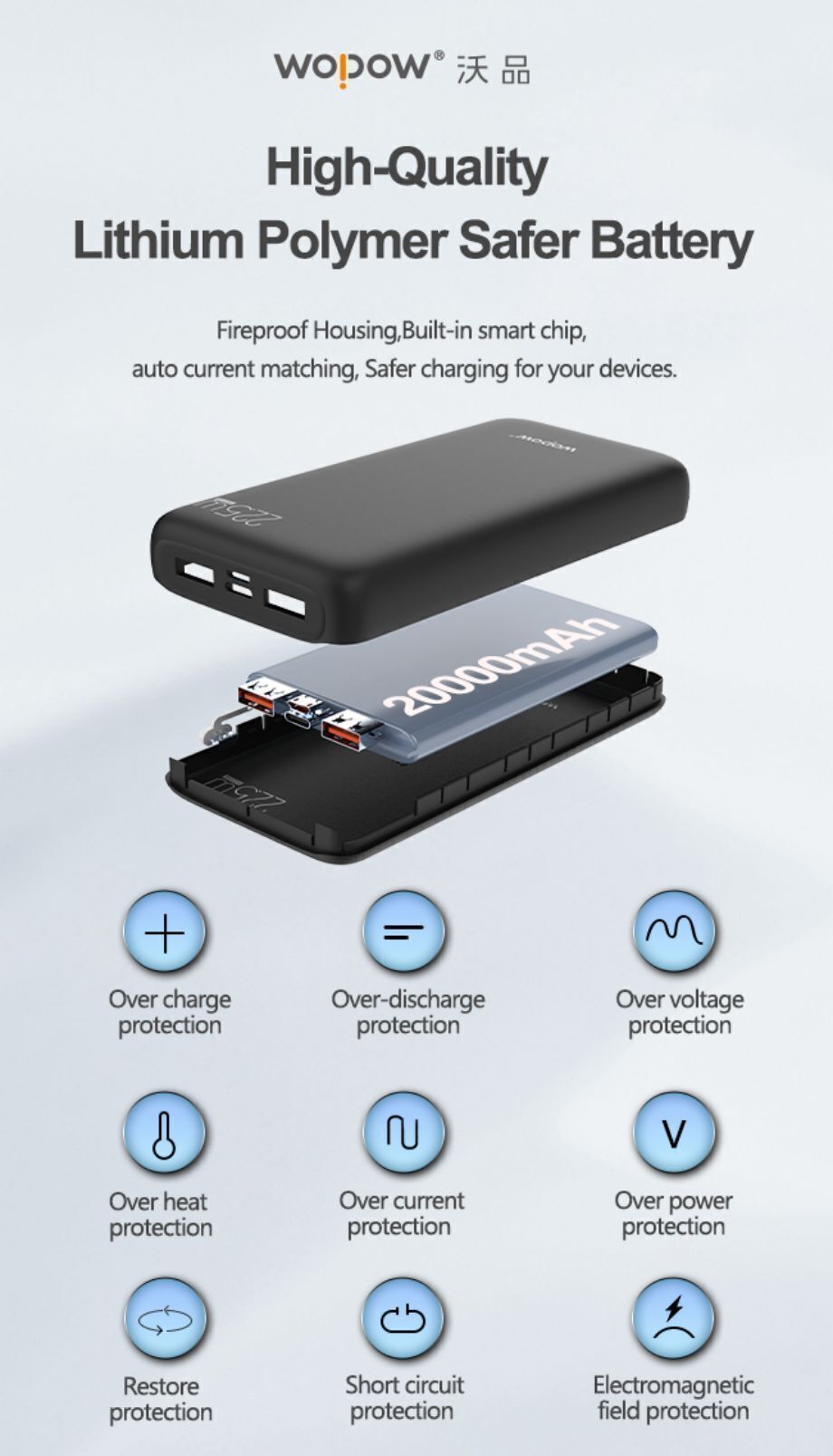 Batería externa Solar G Mobile 20000 mAh, carga rápida 22.5W + carga  inalámbrica 10W, 2 puertos usb, 1 micro USB, 1 tipo-C, negro