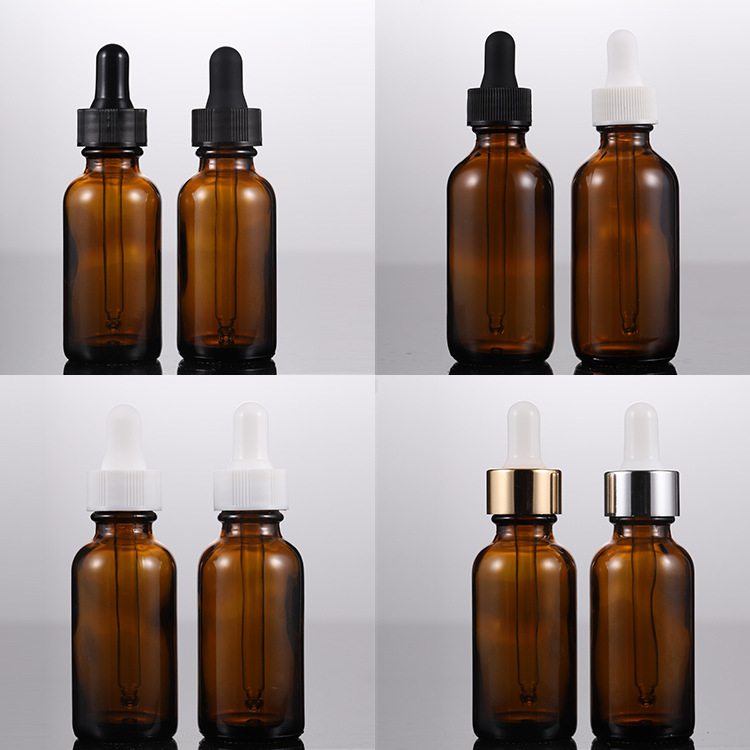 Amber Serum Beard Hair Essential Oil Boston Round Eye Dropper Bottles