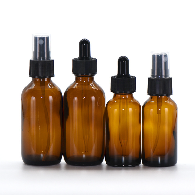 Amber Serum Beard Hair Essential Oil Boston Round Eye Dropper Bottles