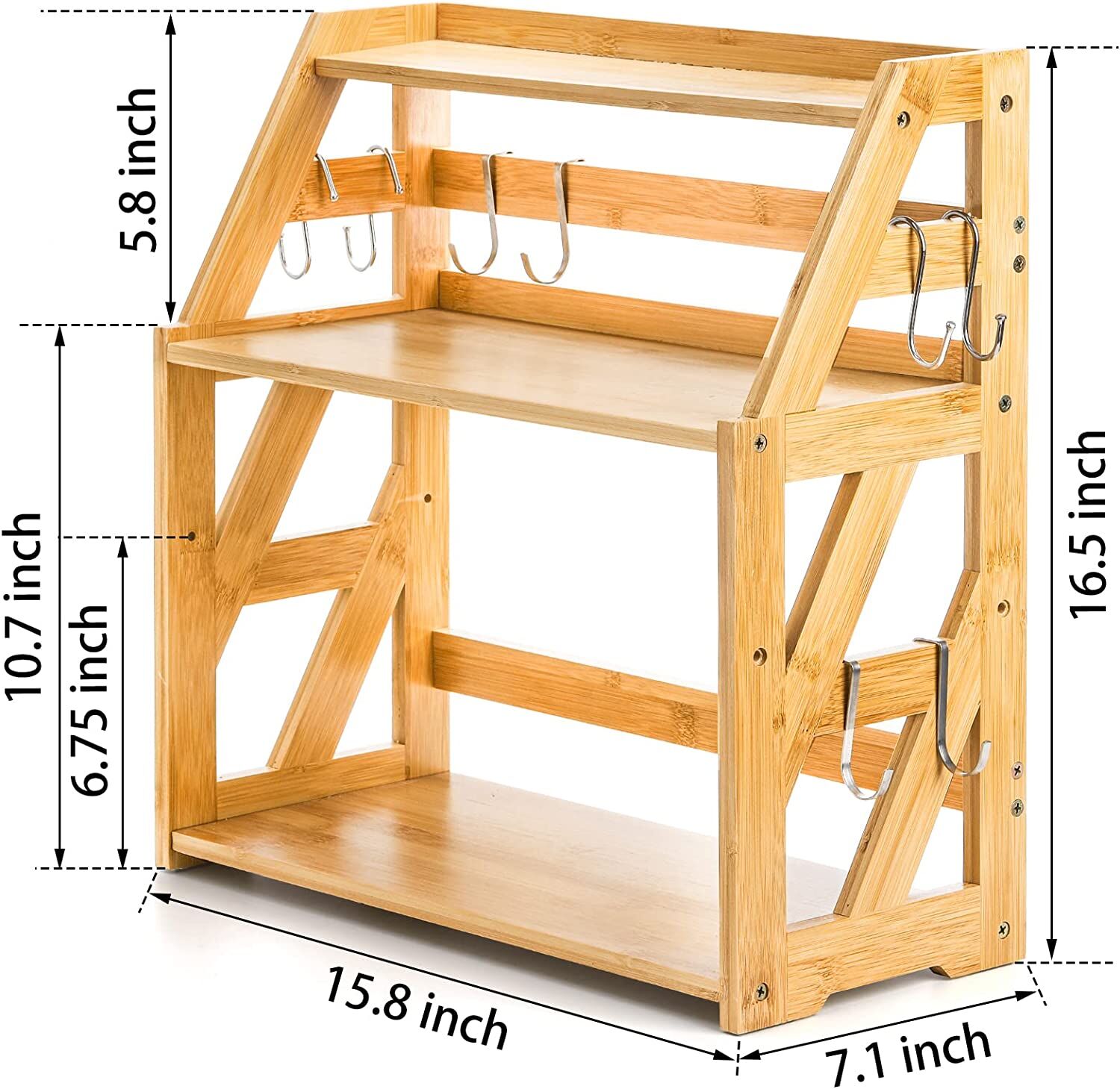  Organizador de esquina para encimera de cocina con 3 niveles,  de bambú y metal, como soporte para plantas de sala de estar, oficina,  estante para especias, diseño vintage : Hogar y