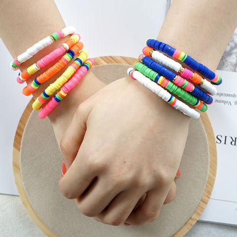 10 Strands 6mm Mixed Color Clay Beads Bracelet, With Pearl Beads And Black  Disc Stone Beads Spacers, Polymeric Clay Bead Set, Suitable For Making