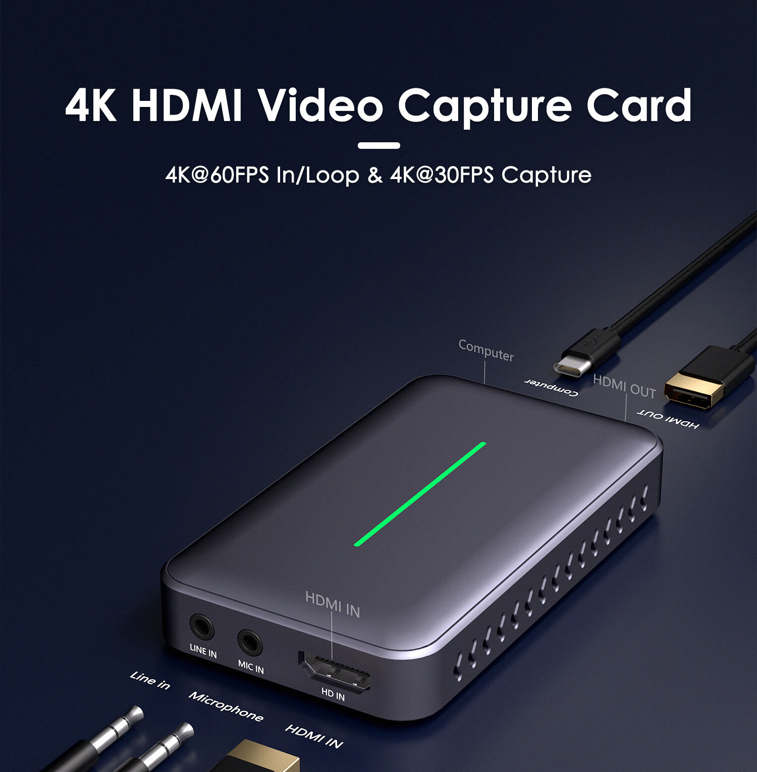 Capture Card, Audio Video Capture Card with Microphone 4K HDMI Loop-Out,  1080p 60fps Video Recorder for Gaming/Live Streaming/Video Conference,  Works