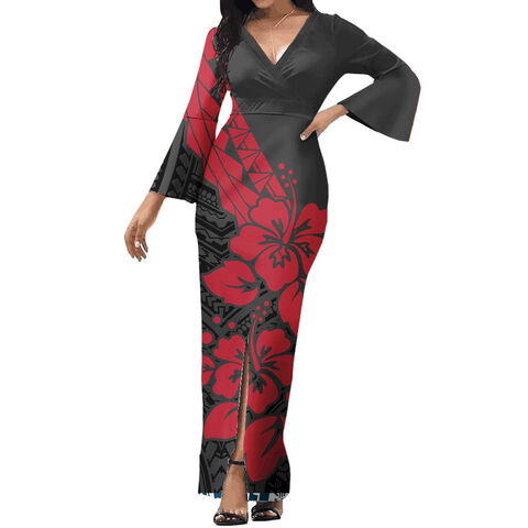 Polynesian Tribal Style Design Custom Logo Clothes Maxi Dresses Women Flare Sleeve Pacific Islander Bodycon Dress Samoan Dresses Explore China Wholesale Polynesian Tribal Style Design Custom Logo Dres...