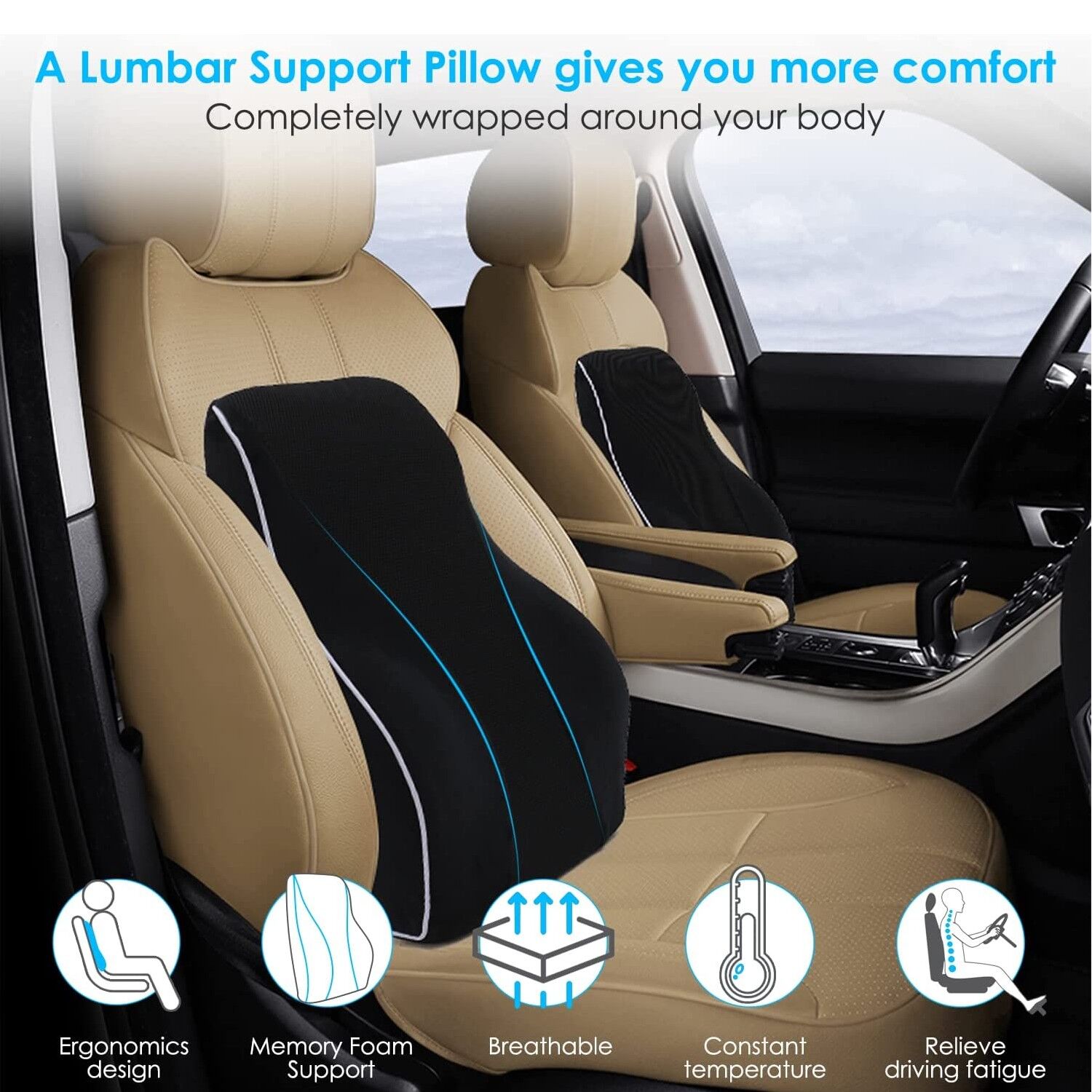 Mousse à mémoire de forme Appui-tête de voiture Siège Support Taille  Oreiller Auto Siège Coussin Tête Cou Oreiller Automobile Massage Lombaire  Ensembles de coussins