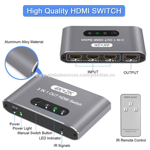 HDMI Switch 3 in 1 Out 4K@60Hz Aluminum Alloy【with 4FT HDMI 2.0 Cable】,  avedio links 3x1 HDMI Multi Port Switch, 3 Way HDMI Selector Switcher  Support