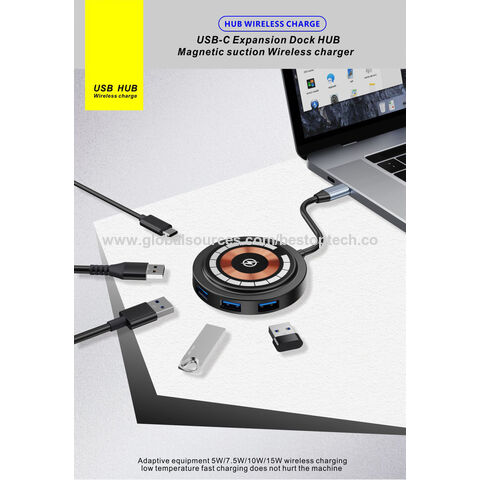 Nuevo Hub USB Múltiple de 6 Puertos 2023 con Puerto Tipo C de 100W y Cargador Inalámbrico de 15W para iPHone/Samsung/Huawei