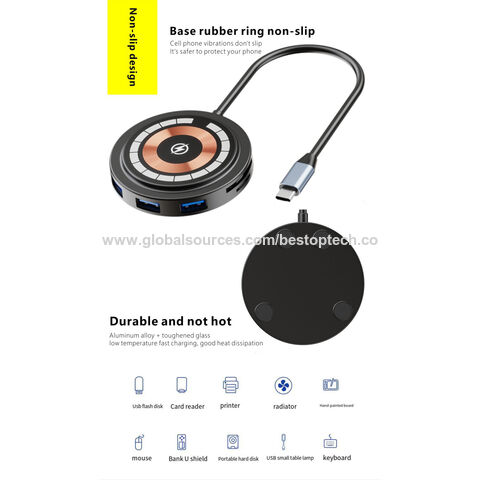 Nuevo Hub USB Múltiple de 6 Puertos 2023 con Puerto Tipo C de 100W y Cargador Inalámbrico de 15W para iPHone/Samsung/Huawei