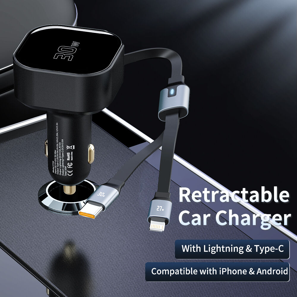Buy Wholesale China Retractable Car Charger ，with Lightning & Typec