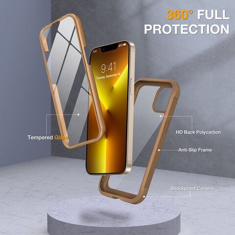 جراب زجاجي من ميراكيس لهاتف iPhone 13 Pro Max مقاس 6.7 بوصة مع واقي شاشة مدمج من الزجاج المقوى 9H - شوكولاتة