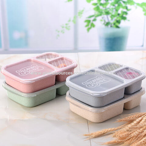 1pc Plastic Divided Lunch Box/Bento Container/Meal Prep Box/Food Storage Box  - Includes Chopsticks, Spoon, and Utensils