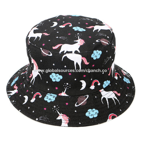 Unicom Print Nave Black Bucket Hats For Men Women Unisex Outdoor