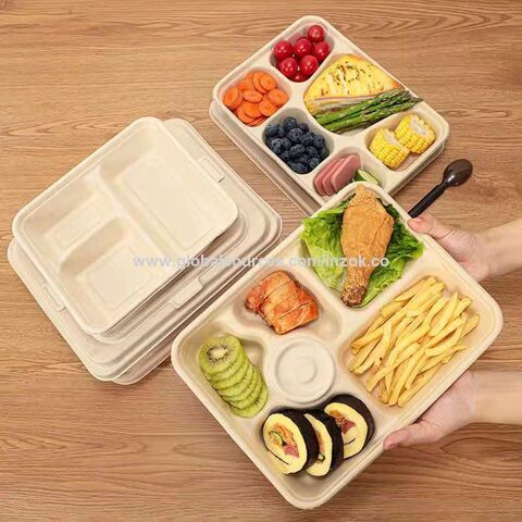 Compre Platos Desechables Biodegradables De Pla, Venta Caliente, 5  Compartimentos, Bandeja De Comida De Bagazo De Caña De Azúcar y Caña  Biodegradable Comida Compartimento Bandeja de China por 0.0013 USD