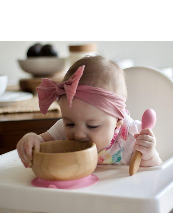 Baby Bamboo Suction Plate, Bowl and Spoon set - Wooden Feeding Set for  Toddler 1-3 Year Old - Silicone Suction Sticks to Most High Chairs for Non  Slip