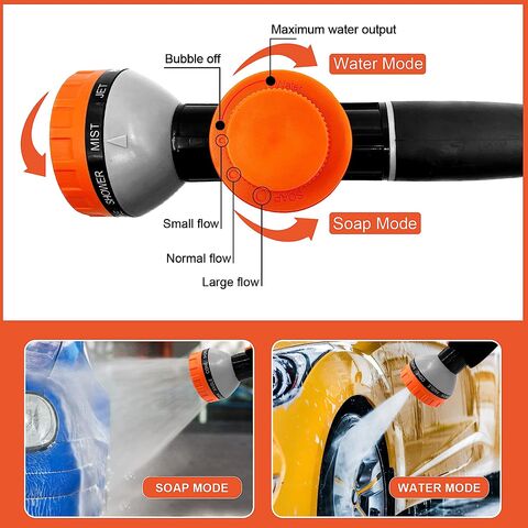 Garden Hose Sprayer Nozzle + Adapter, Features 8 Water Hose Nozzle, Car  Wash Foam cannon Washing Kit, 3.5 oz Soap Dispenser Bottle Connects to Any