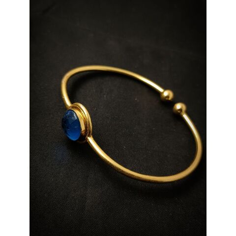 Faceted Round Gemstone Brass Bracelet