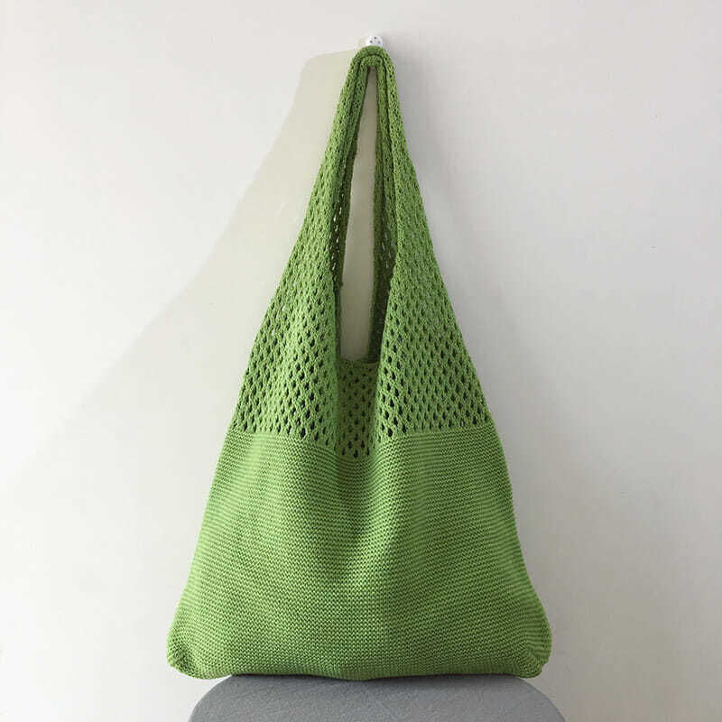 GWomen Shoulder Bags Portable Retro Hollow Knitted Woolen Yarn Bag Shoulder Tote Bag Solid Color Crochet Bag Large Capacity Shopping Tote Bags