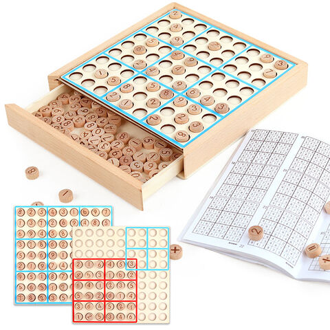BOHS Wooden Sudoku Board Game with Drawer - with Book of 100 Sudoku Puzzles  for Adults - Brain Teaser Desktop Toys