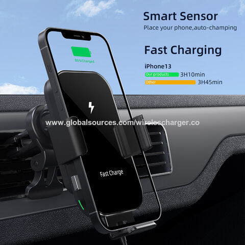  Cargador inalámbrico para automóvil, 10 W, Qi de carga rápida,  sujeción automática, soporte de teléfono para ventilación de automóvil,  compatible con iPhone : Celulares y Accesorios