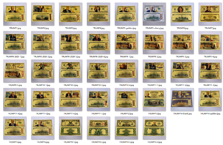 thumbnail image 2 of 7-Piece Gold Foil Plastic Banknote Set – US Dollar Denominations 1, 2, 5, 10, 20, 50, 100 – Novelty/Gift/Collection 2 of 4