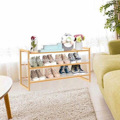 Zapatero apilable de bambú de 3 niveles, organizador de almacenamiento,  soporte para zapatos, para armario, entrada y pasillo