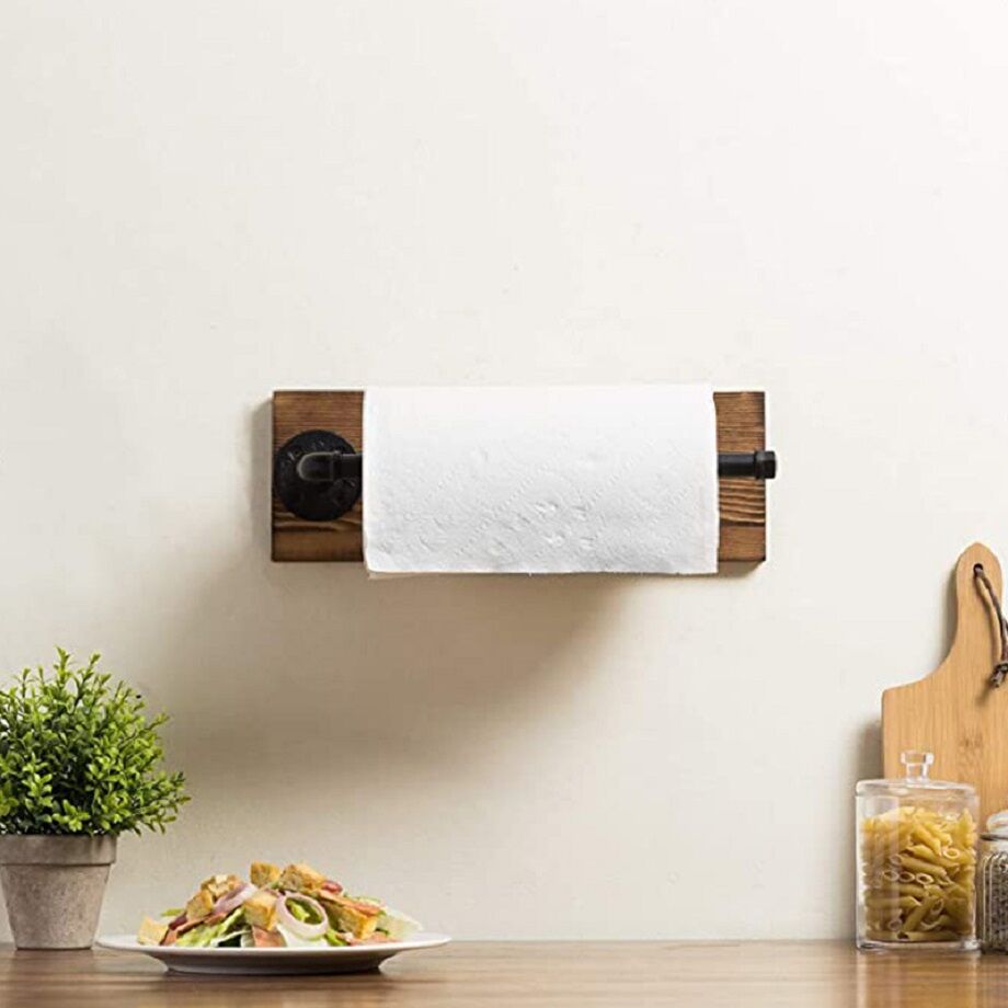 Kitchen Vertical Paper Towel Holder Bathroom Toilet Wooden Pure Copper Wall  Paper Roll Holder Nordic Perforated