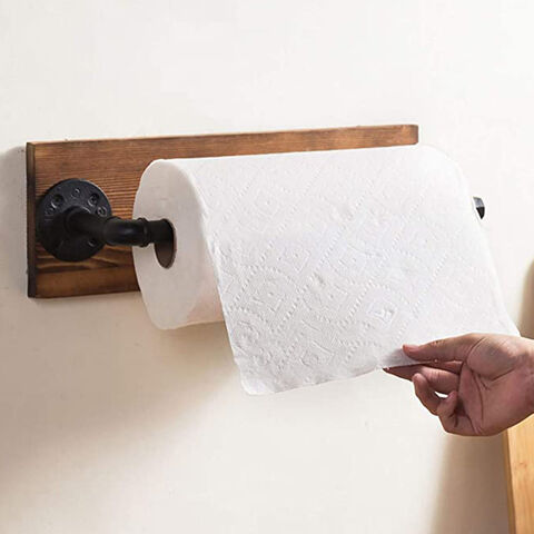 NEW KITCHEN ROLL HOLDER BEECH WOODEN WALL MOUNTED PAPER ROLL TOWEL DISPENSER